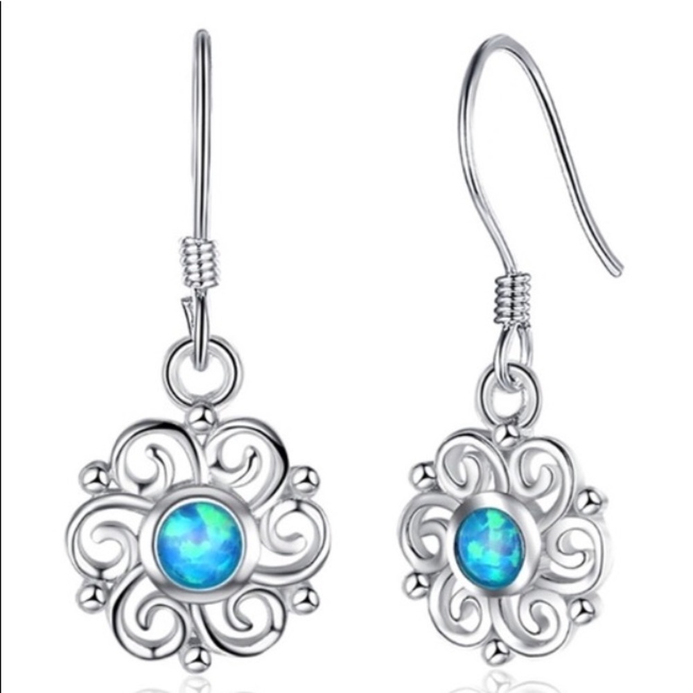 Blue opal flower earrings